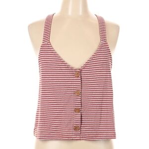 Lumiere Red and White Striped Button-Up Tank Top